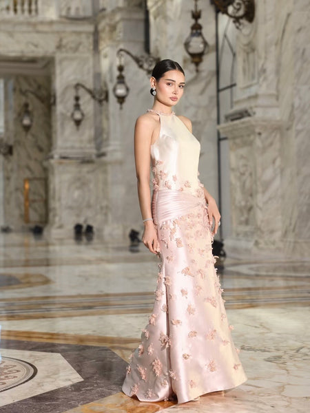 Pink micado with embroidered flowers