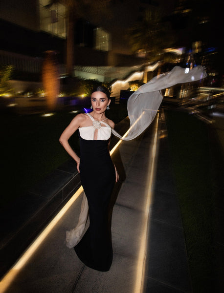 Black and ivory dress