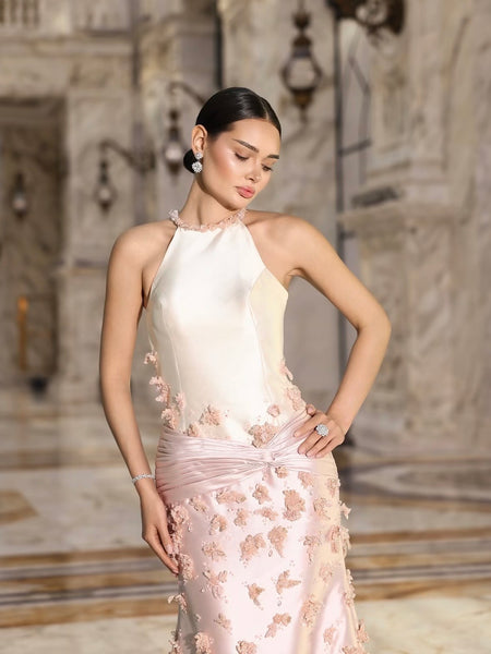 Pink micado with embroidered flowers