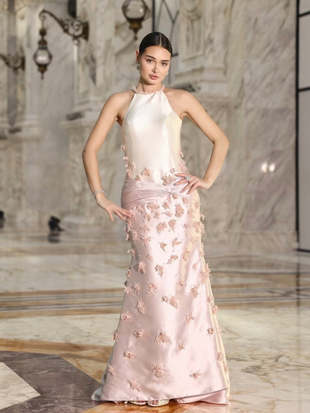 Pink micado with embroidered flowers